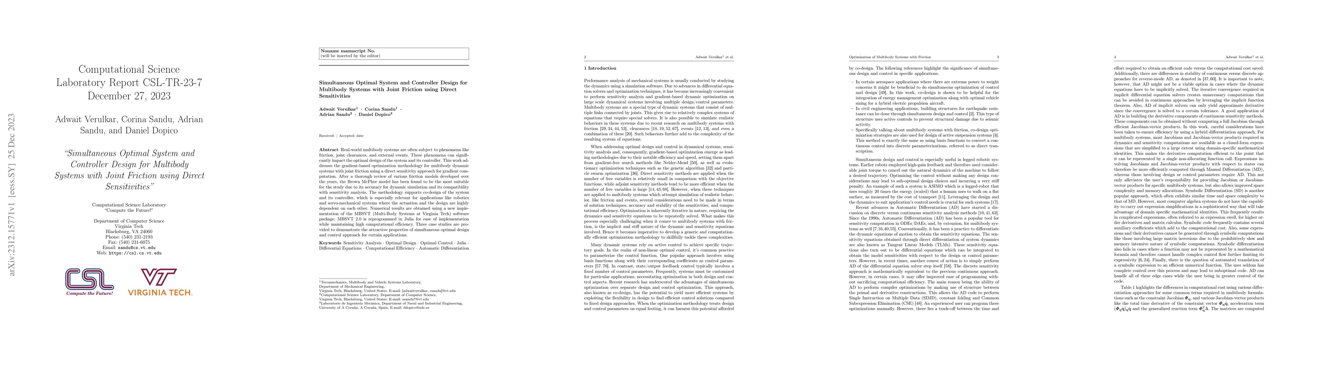 Thumbnail for Simultaneous Optimal System and Controller Design for Multibody Systems
  with Joint Friction using Direct Sensitivities