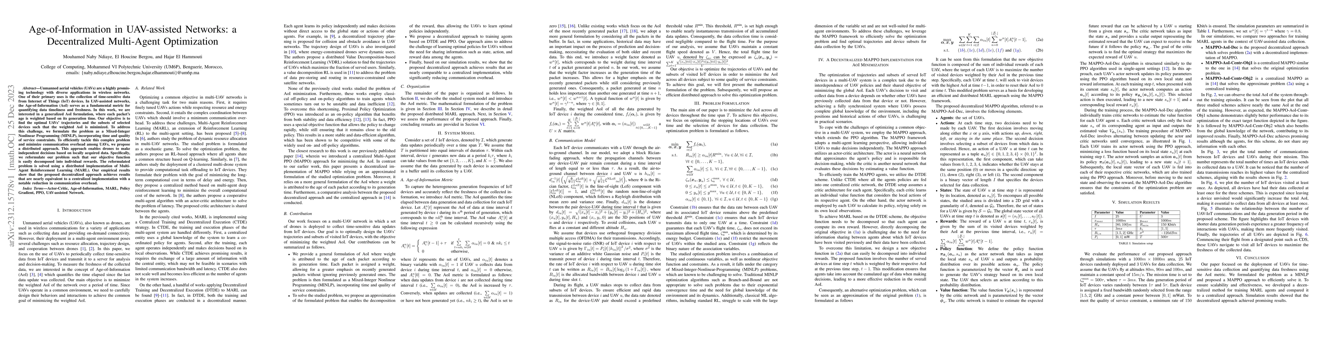 Thumbnail for Age-of-Information in UAV-assisted Networks: a Decentralized Multi-Agent
  Optimization