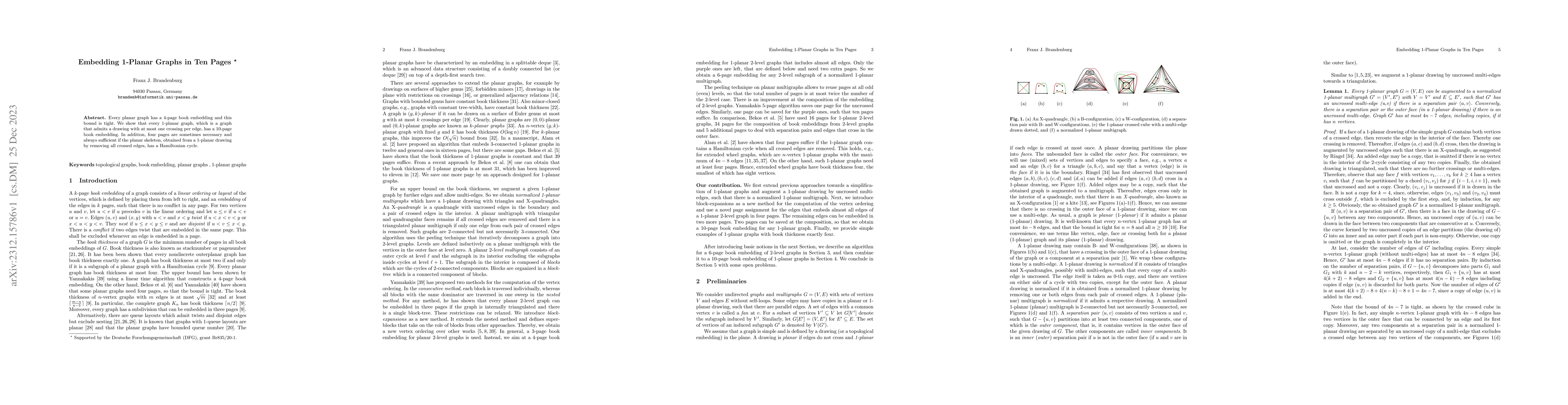 Thumbnail for Embedding 1-Planar Graphs in Ten Pages