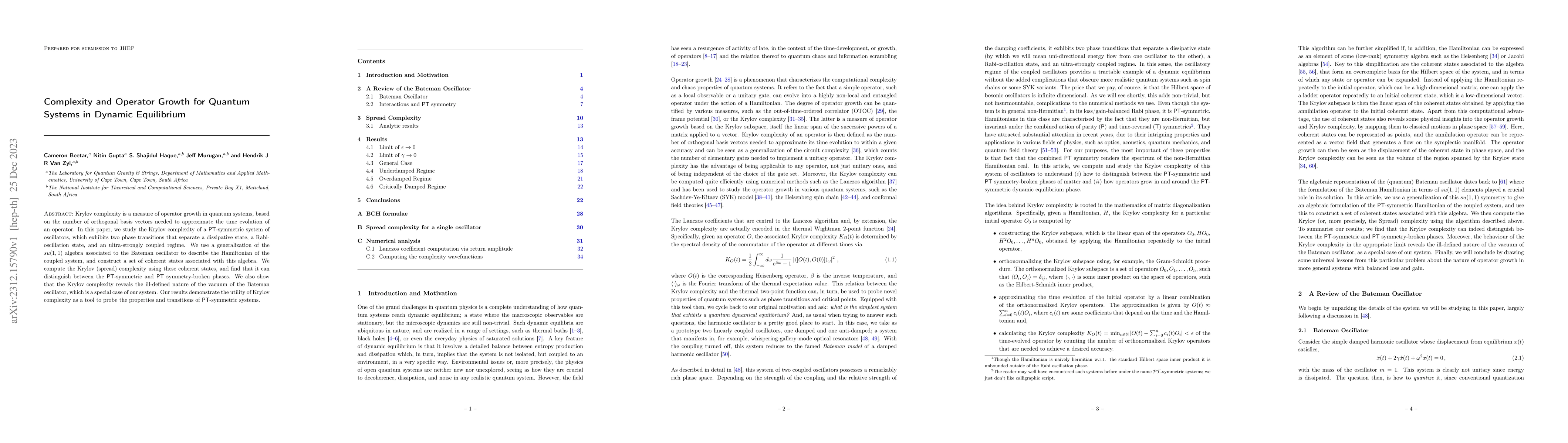 Thumbnail for Complexity and Operator Growth for Quantum Systems in Dynamic
  Equilibrium