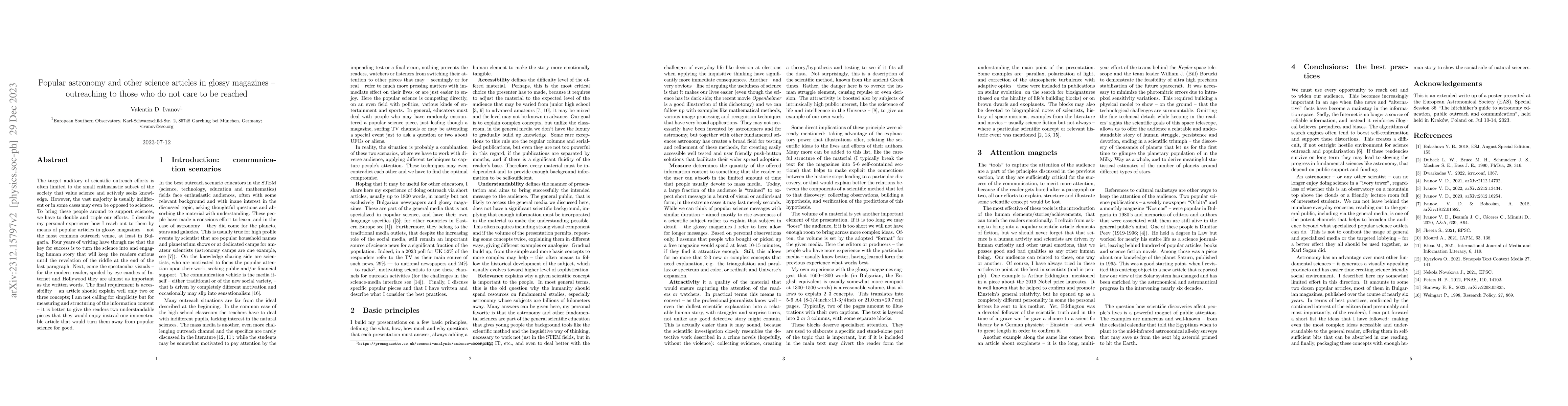 Thumbnail for Popular astronomy and other science articles in glossy magazines --
  outreaching to those who do not care to be reached