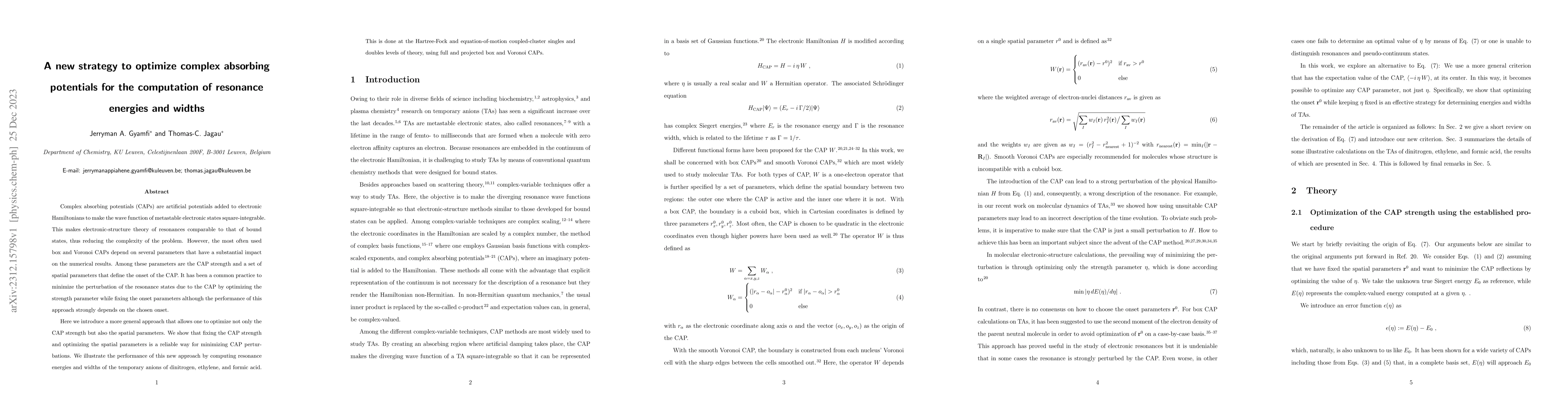 Thumbnail for A new strategy to optimize complex absorbing potentials for the
  computation of resonance energies and widths