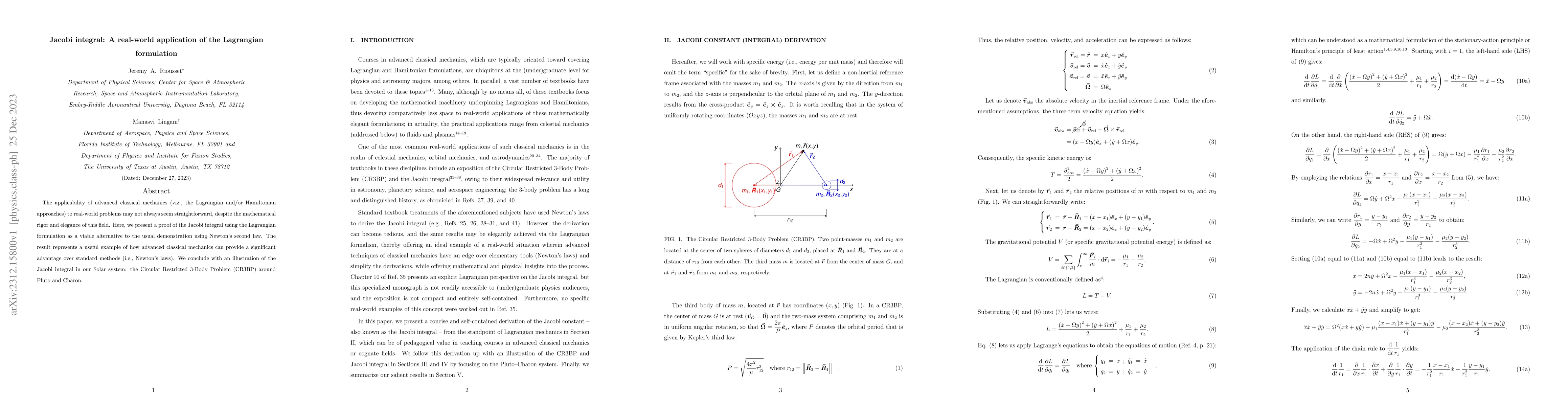 Thumbnail for Jacobi integral: A real-world application of the Lagrangian formulation