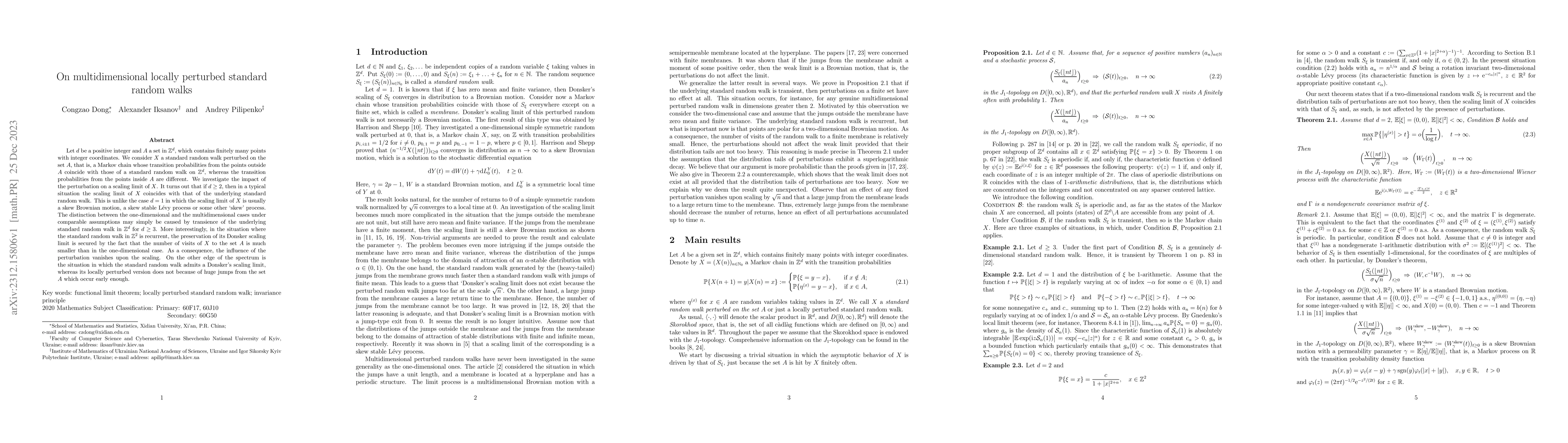 Thumbnail for On multidimensional locally perturbed standard random walks