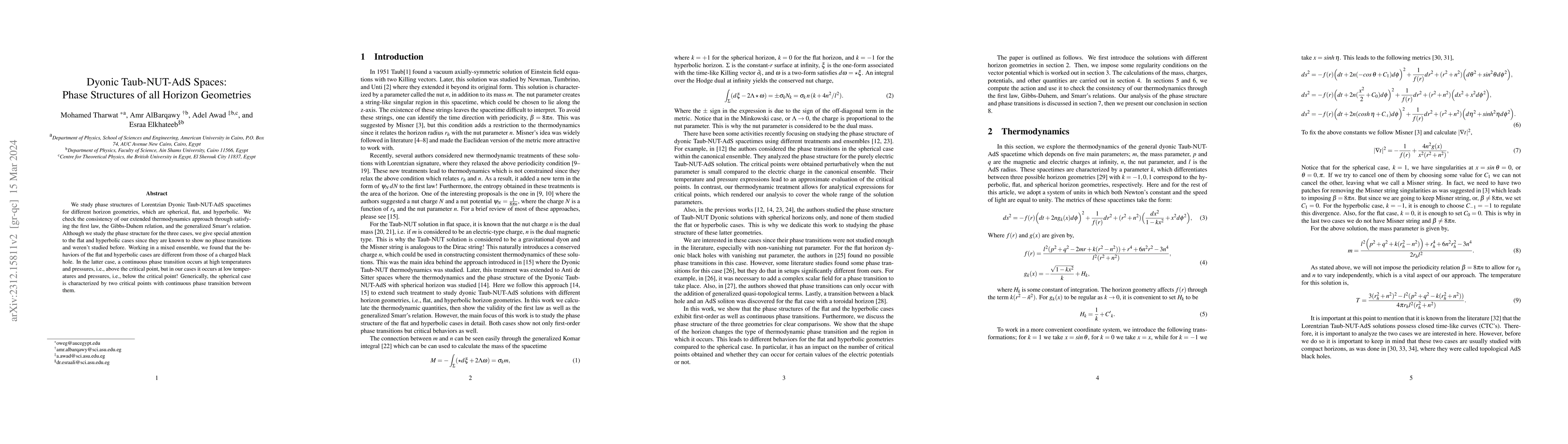 Thumbnail for Dyonic Taub-NUT-AdS Spaces: Phase Structures of all Horizon Geometries