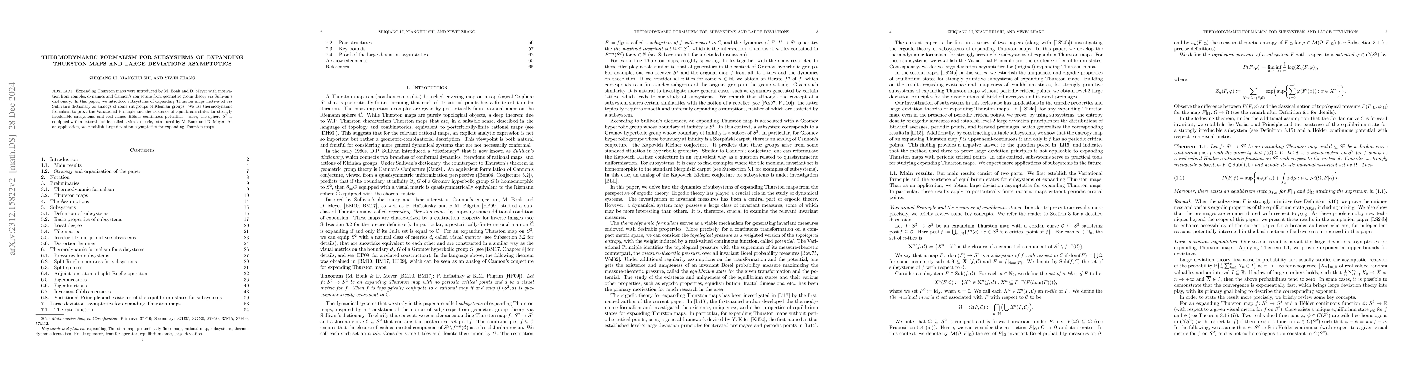 Thumbnail for Thermodynamic formalism for subsystems of expanding Thurston maps and
  large deviations asymptotics