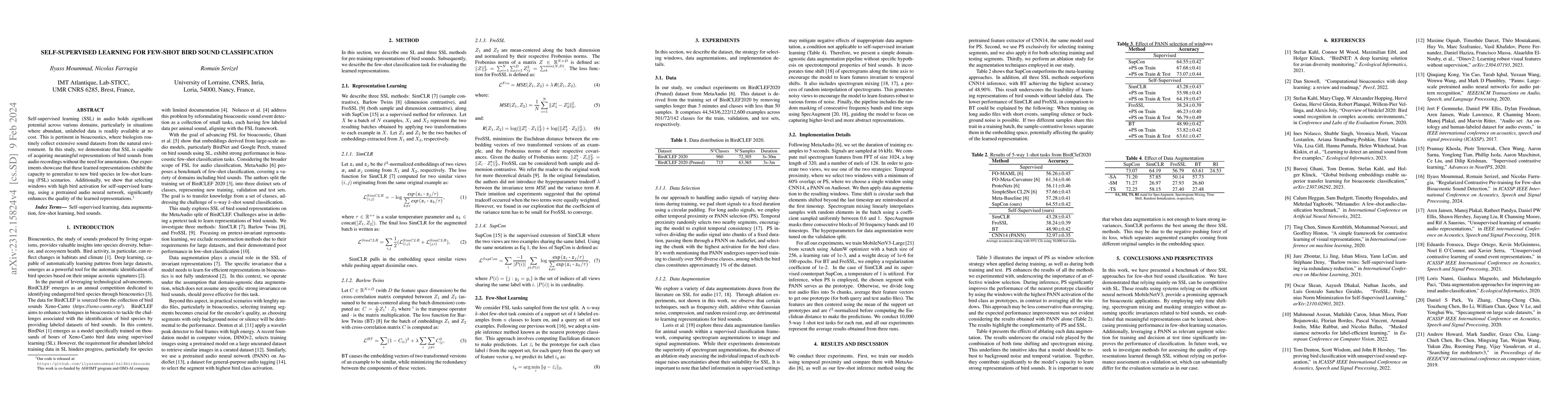Thumbnail for Self-Supervised Learning for Few-Shot Bird Sound Classification