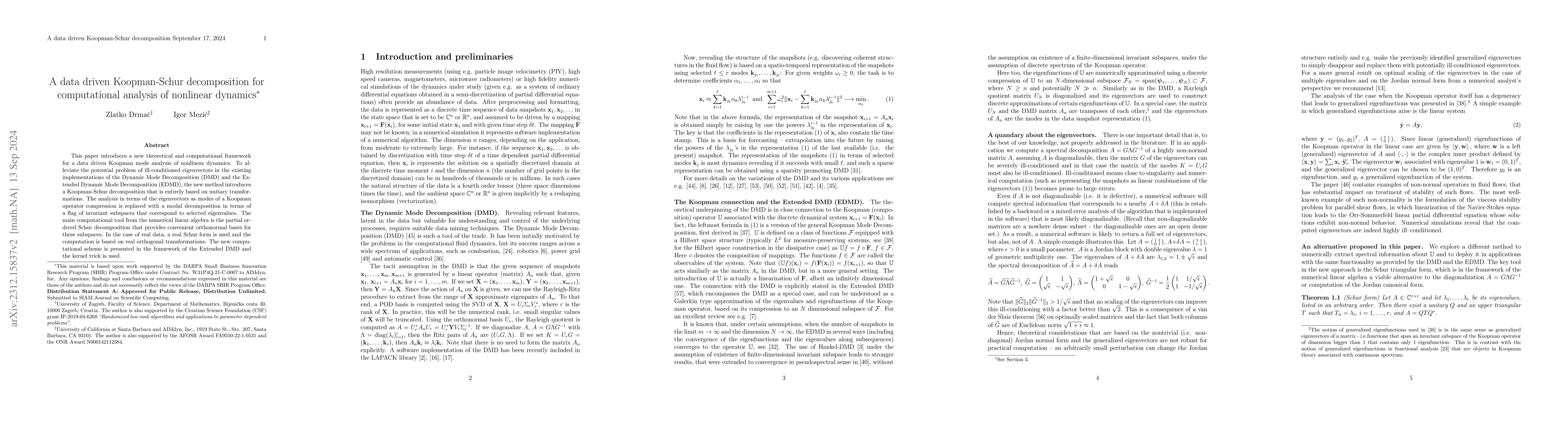 Thumbnail for A data driven Koopman-Schur decomposition for computational analysis of
  nonlinear dynamics