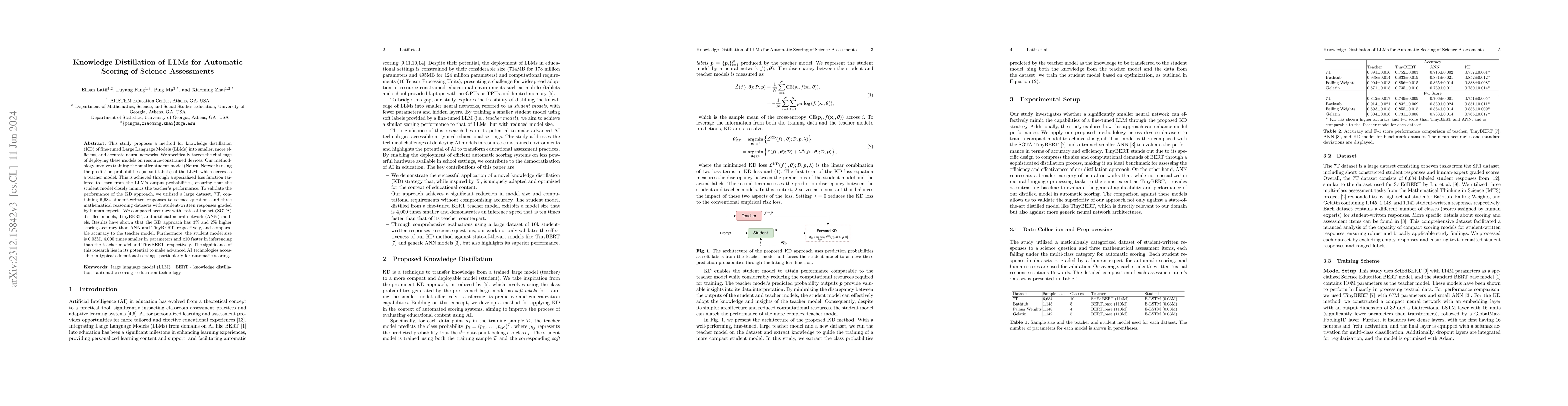 Thumbnail for Knowledge Distillation of LLM for Automatic Scoring of Science Education
  Assessments