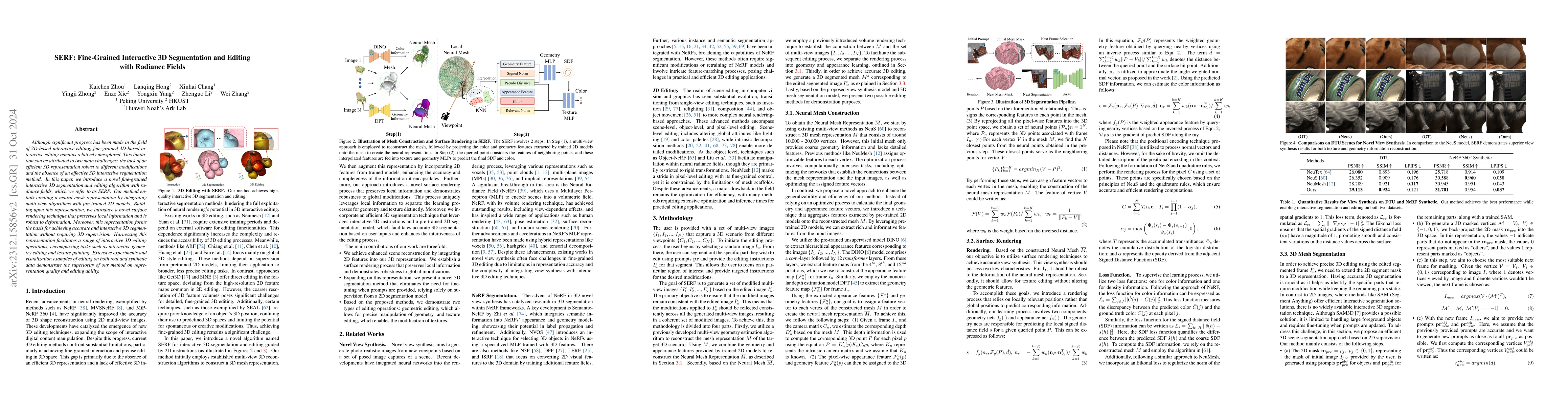 Thumbnail for SERF: Fine-Grained Interactive 3D Segmentation and Editing with Radiance
  Fields