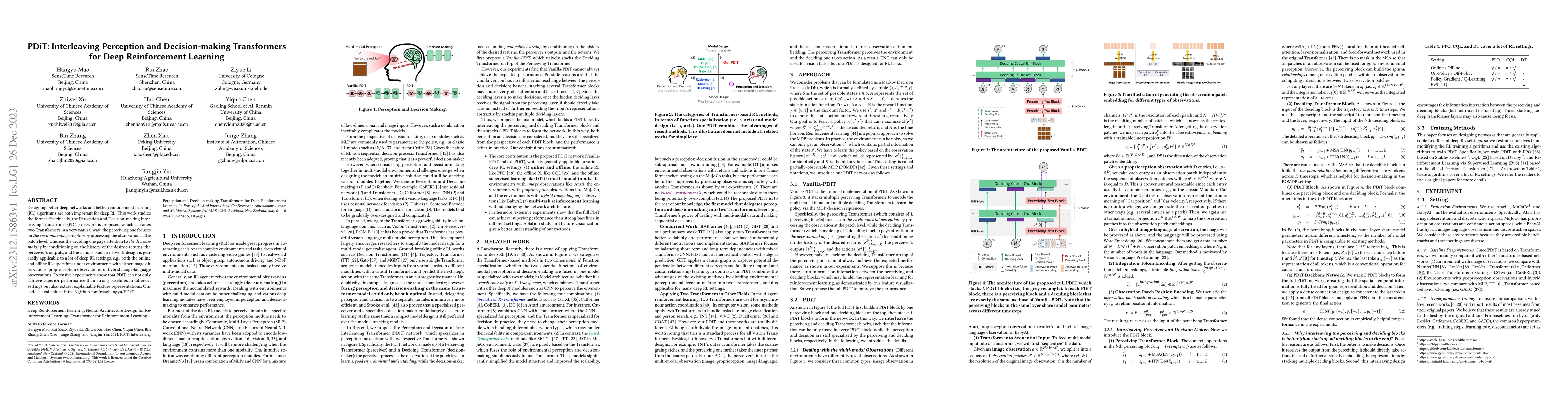 Thumbnail for PDiT: Interleaving Perception and Decision-making Transformers for Deep
  Reinforcement Learning