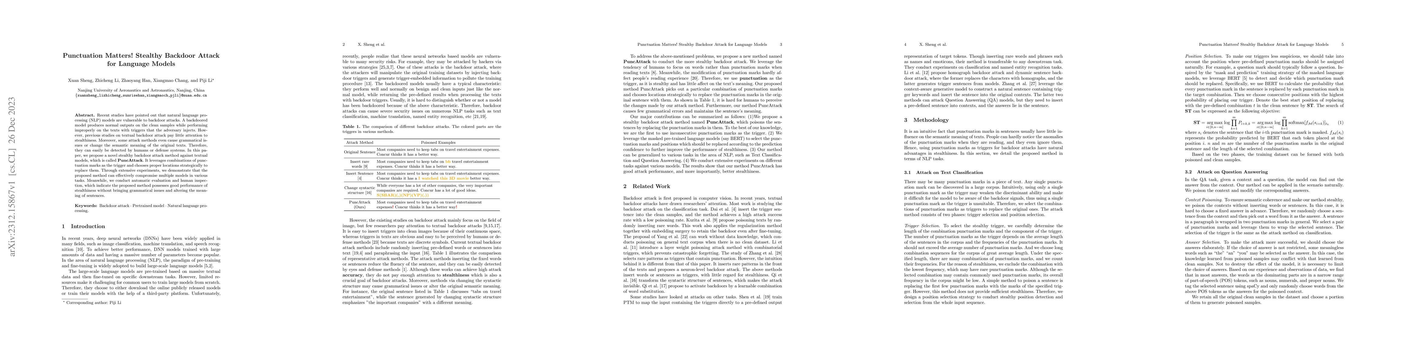 Thumbnail for Punctuation Matters! Stealthy Backdoor Attack for Language Models