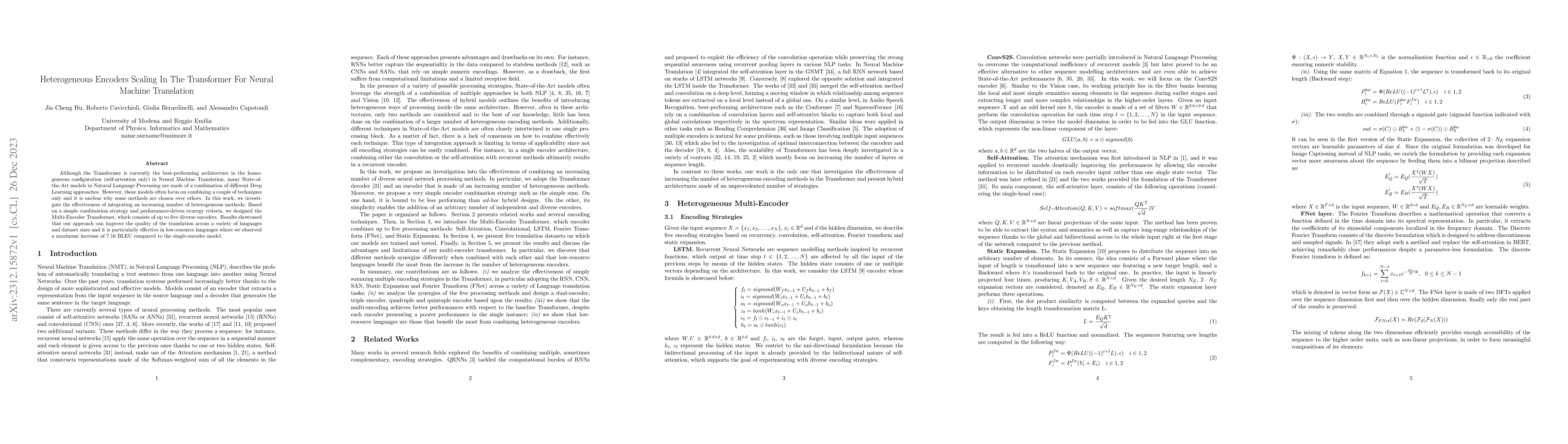 Thumbnail for Heterogeneous Encoders Scaling In The Transformer For Neural Machine
  Translation