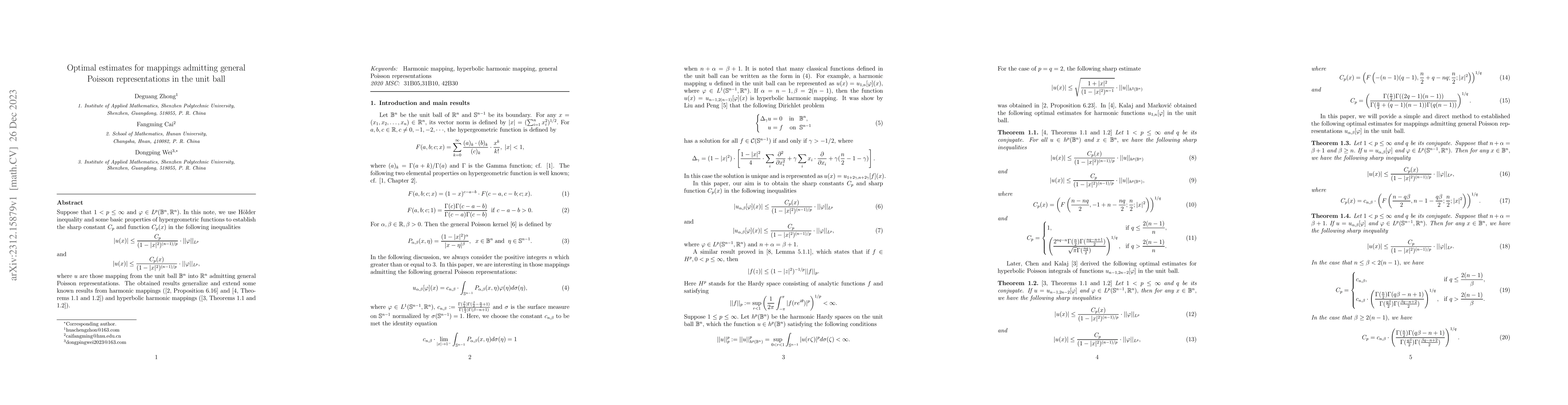 Thumbnail for Optimal estimates for mappings admitting general Poisson representations
  in the unit ball