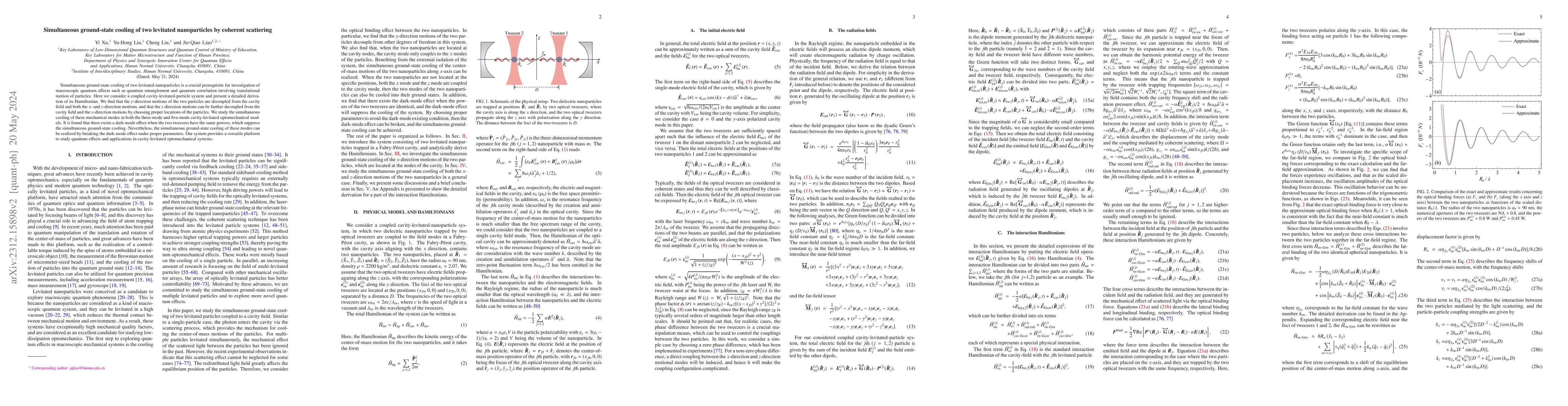 Thumbnail for Simultaneous ground-state cooling of two levitated nanoparticles by
  coherent scattering