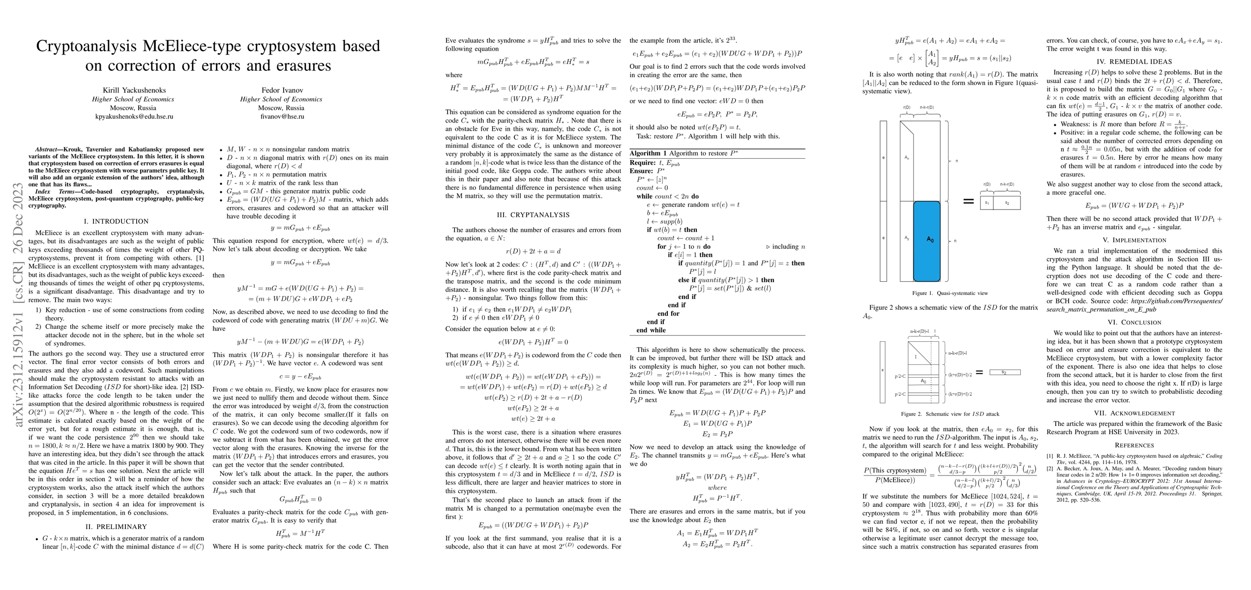 Thumbnail for Cryptoanalysis McEliece-type cryptosystem based on correction of errors
  and erasures