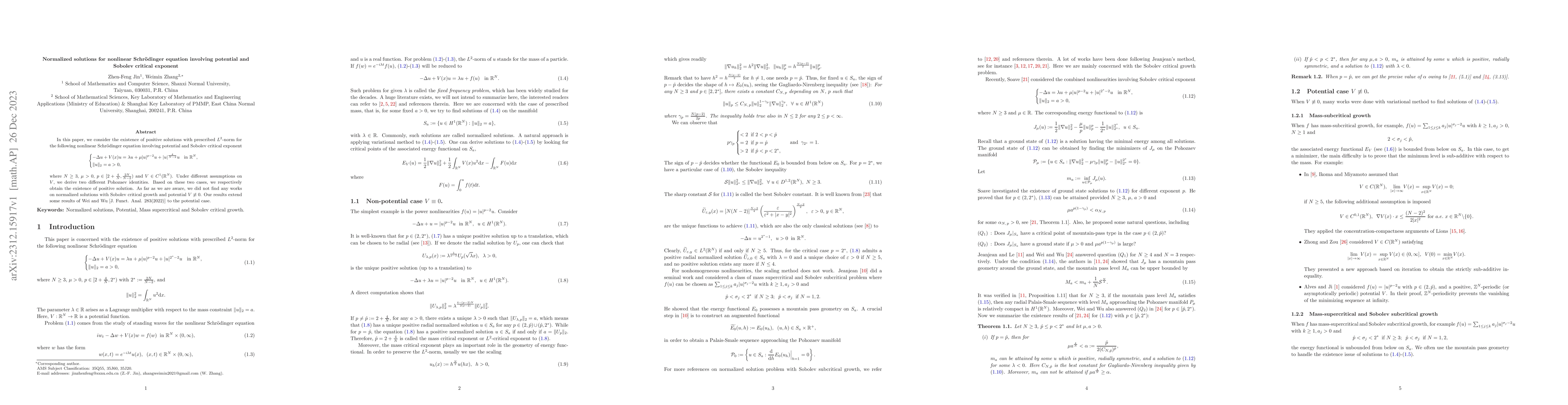 Thumbnail for Normalized solutions for nonlinear Schr\"{o}dinger equation involving
  potential and Sobolev critical exponent