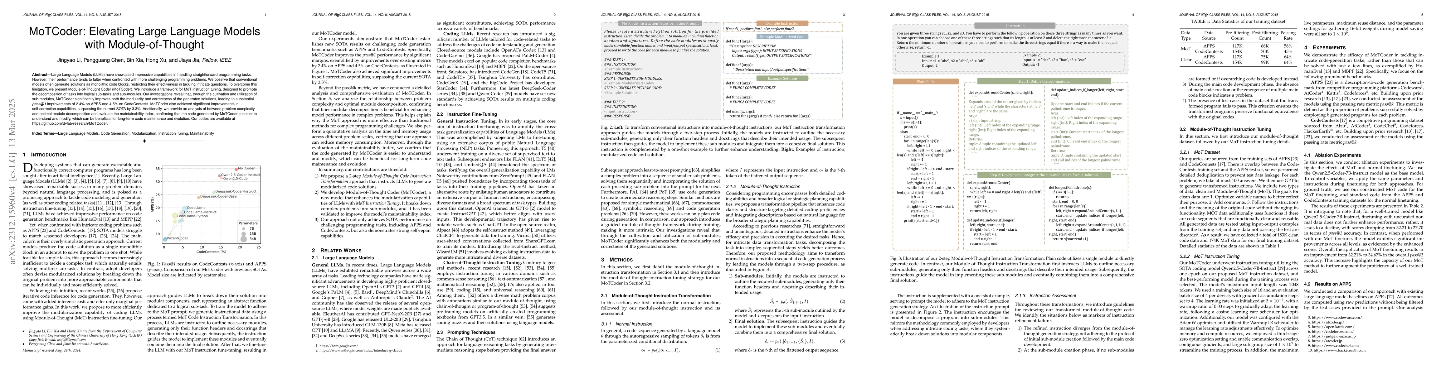 Thumbnail for MoTCoder: Elevating Large Language Models with Modular of Thought for
  Challenging Programming Tasks