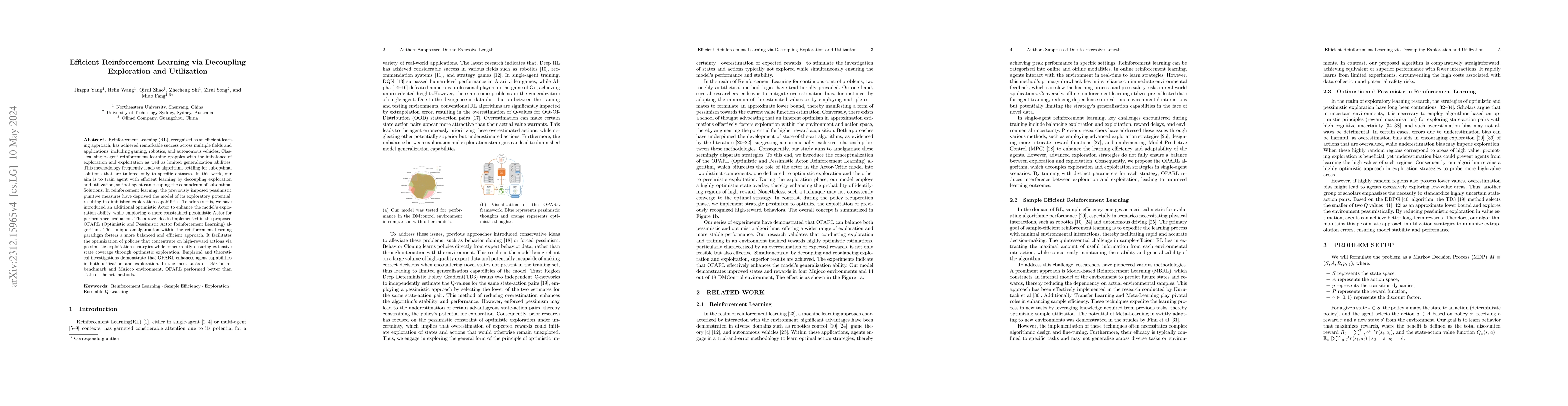 Thumbnail for Efficient Reinforcement Learning via Decoupling Exploration and
  Utilization