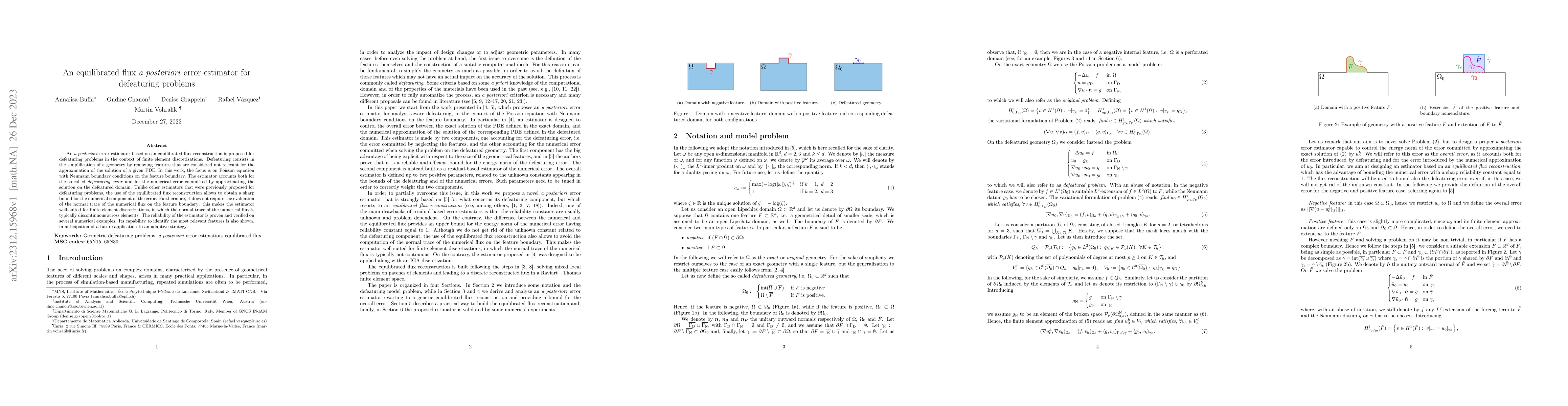 Thumbnail for An equilibrated flux a posteriori error estimator for defeaturing
  problems