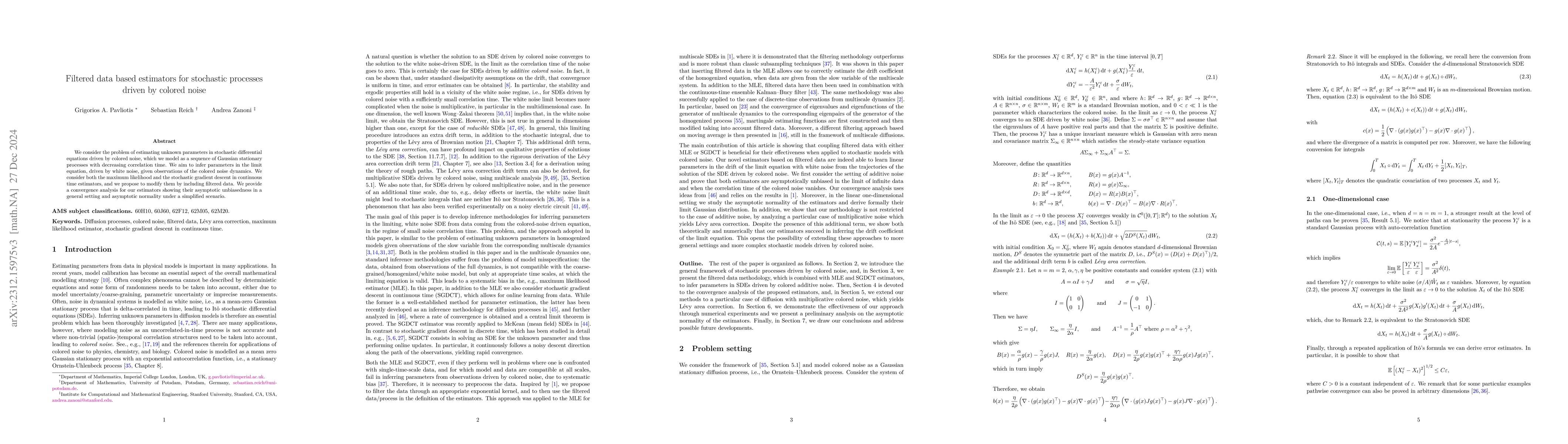 Thumbnail for Filtered data based estimators for stochastic processes driven by
  colored noise