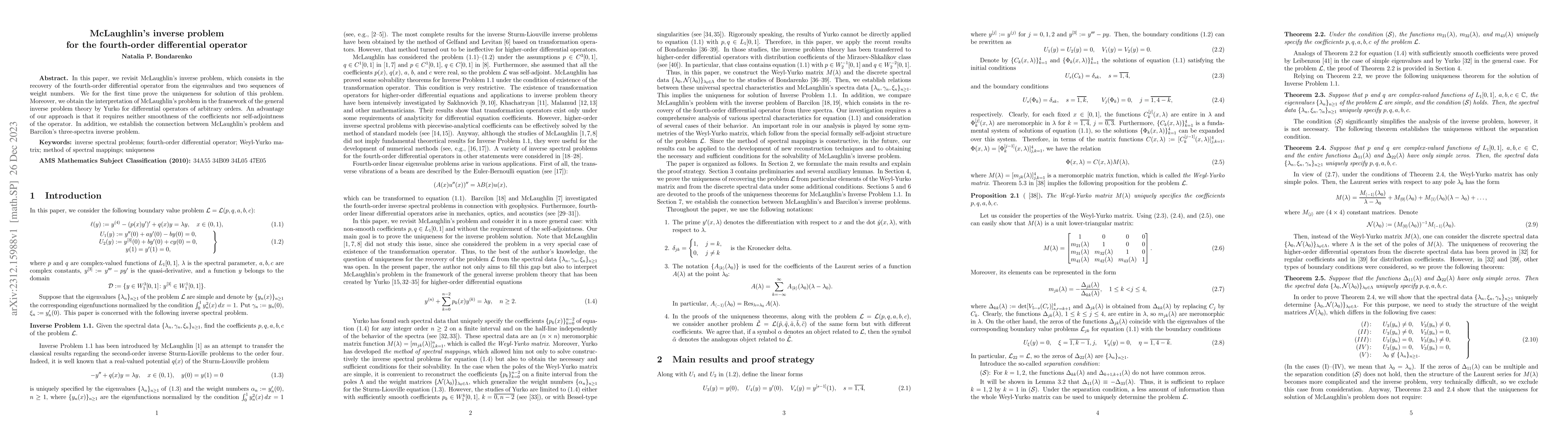 Thumbnail for McLaughlin's inverse problem for the fourth-order differential operator