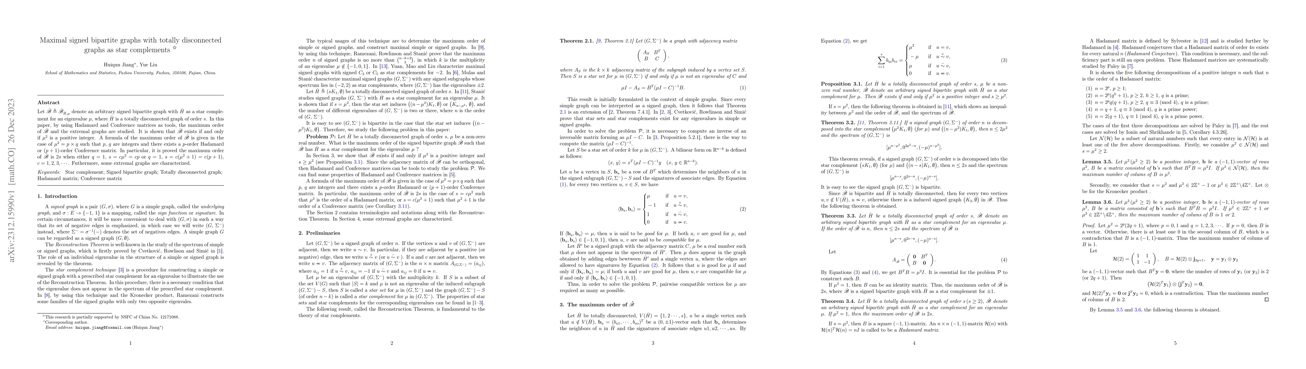 Thumbnail for Maximal signed bipartite graphs with totally disconnected graphs as star
  complements