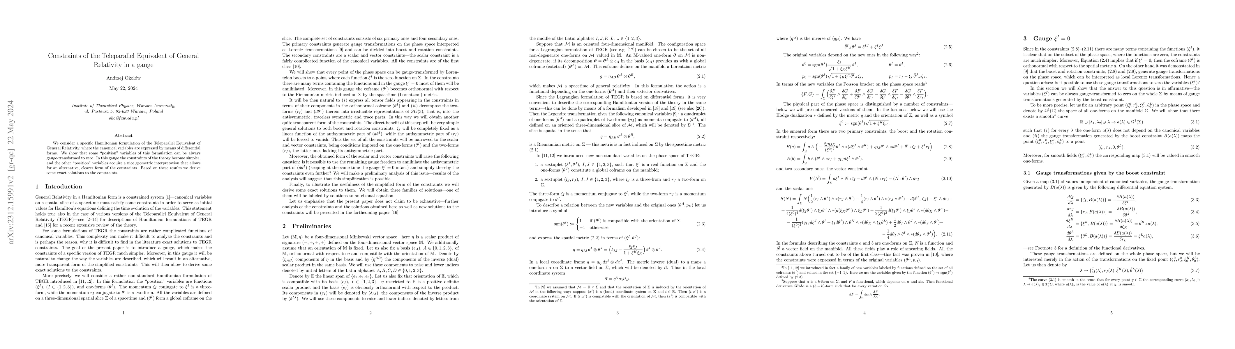 Thumbnail for Constraints of the Teleparallel Equivalent of General Relativity in a
  gauge