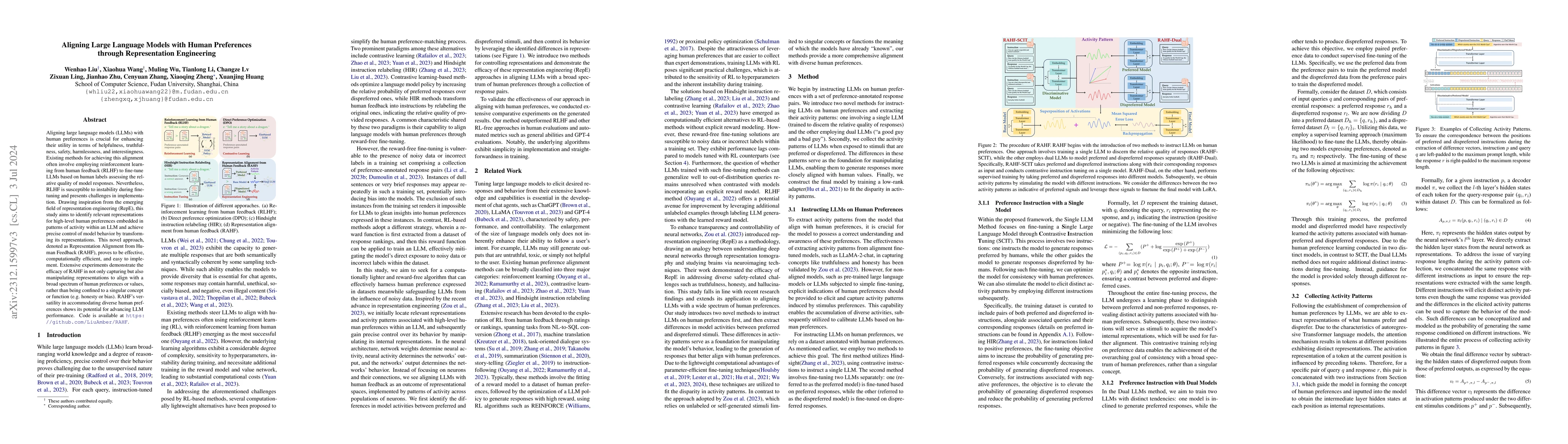 Thumbnail for Aligning Large Language Models with Human Preferences through
  Representation Engineering