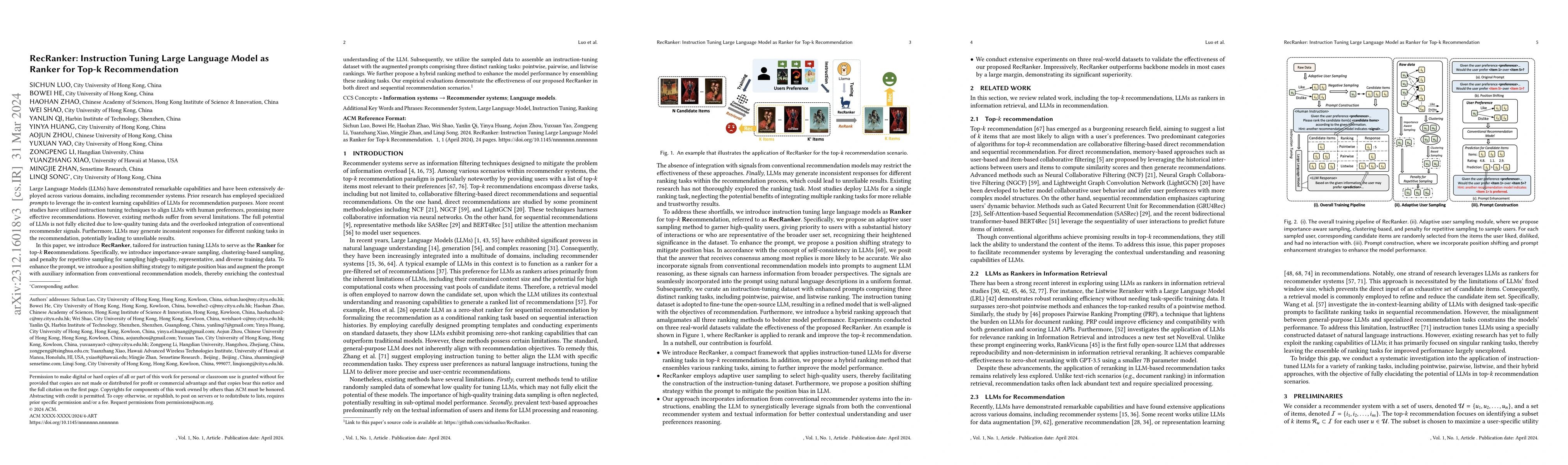 Thumbnail for RecRanker: Instruction Tuning Large Language Model as Ranker for Top-k
  Recommendation