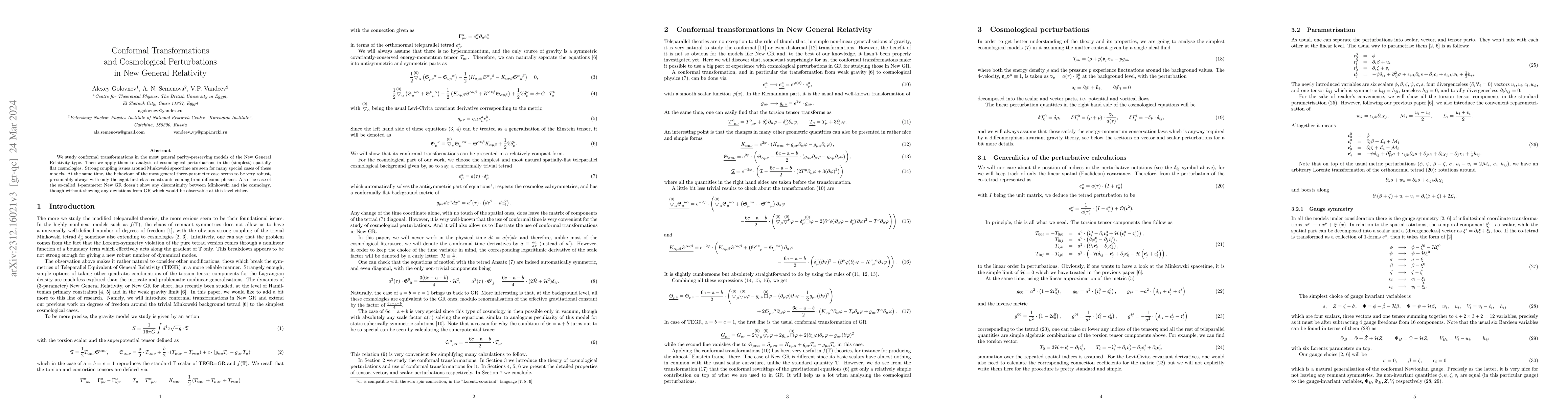 Thumbnail for Conformal Transformations and Cosmological Perturbations in New General
  Relativity