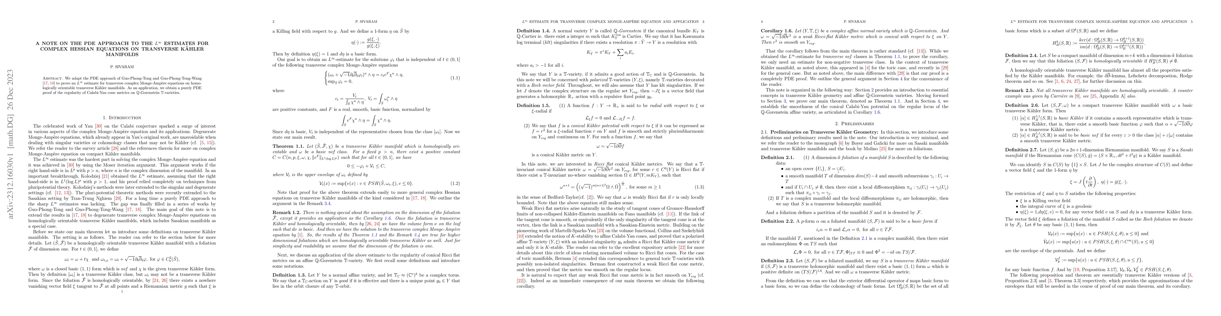 Thumbnail for A note on the PDE approach to the $L^\infty$ estimates for complex
  Hessian equations on transverse K\"ahler manifolds