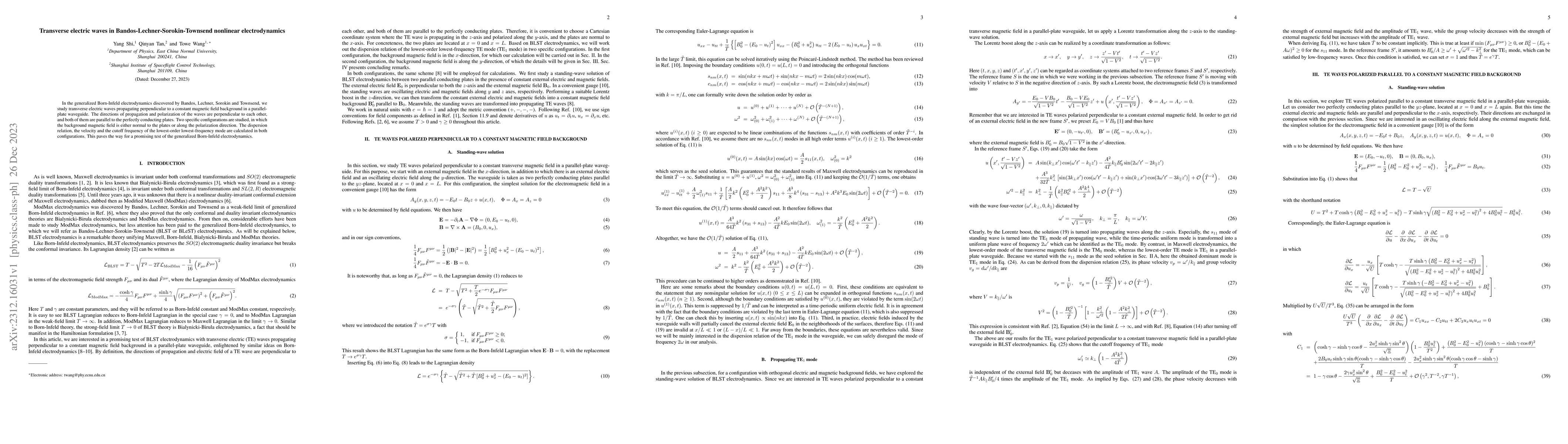 Thumbnail for Transverse electric waves in Bandos-Lechner-Sorokin-Townsend nonlinear
  electrodynamics