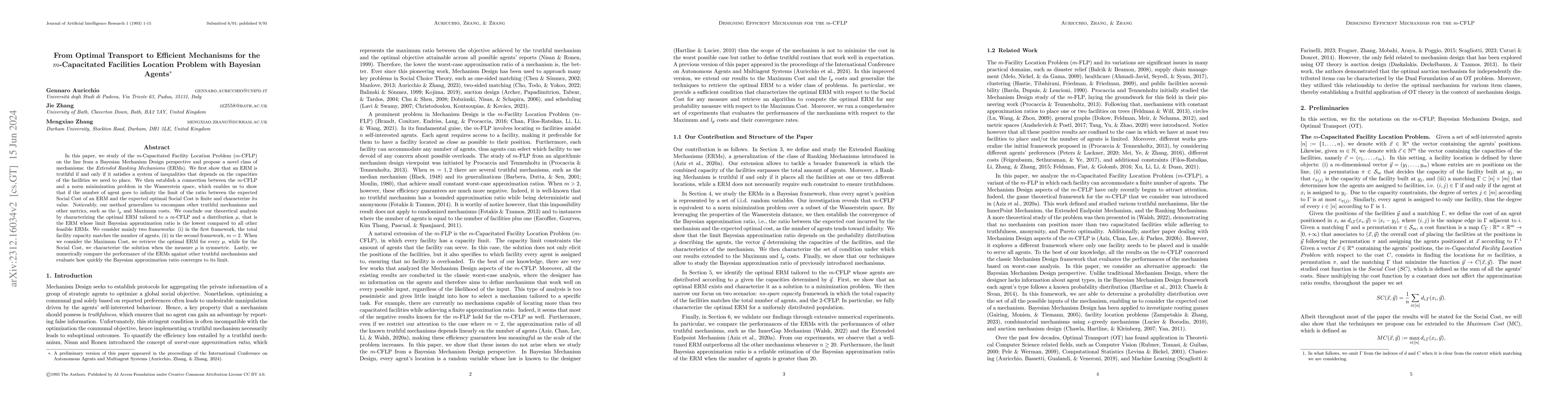 Thumbnail for From Optimal Transport to Efficient Mechanisms for the $m$-Capacitated
  Facilities Location Problem with Bayesian Agent