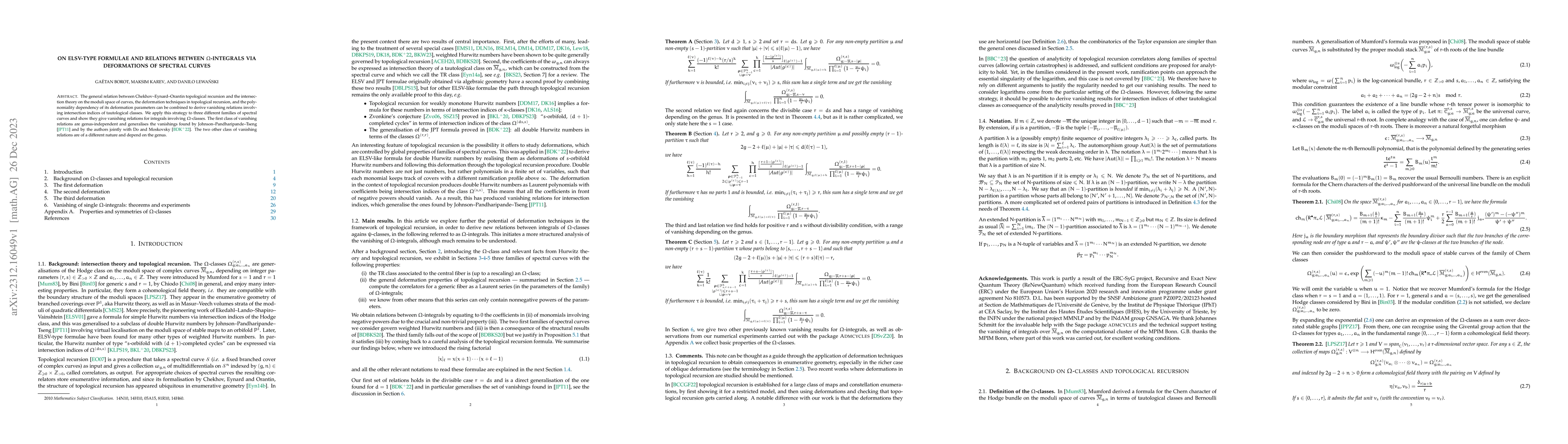 Thumbnail for On ELSV-type formulae and relations between $\Omega$-integrals via
  deformations of spectral curves