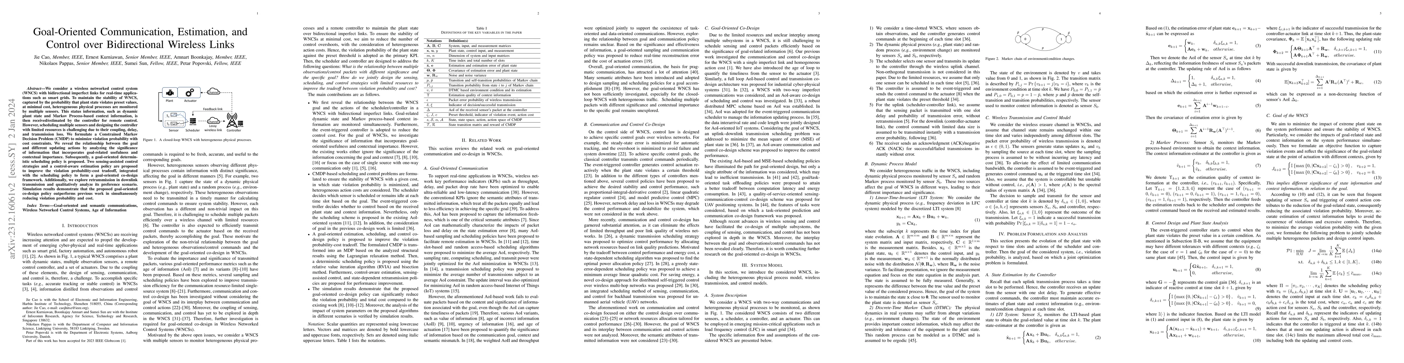 Thumbnail for Goal-Oriented Communication, Estimation, and Control over Bidirectional
  Wireless Links