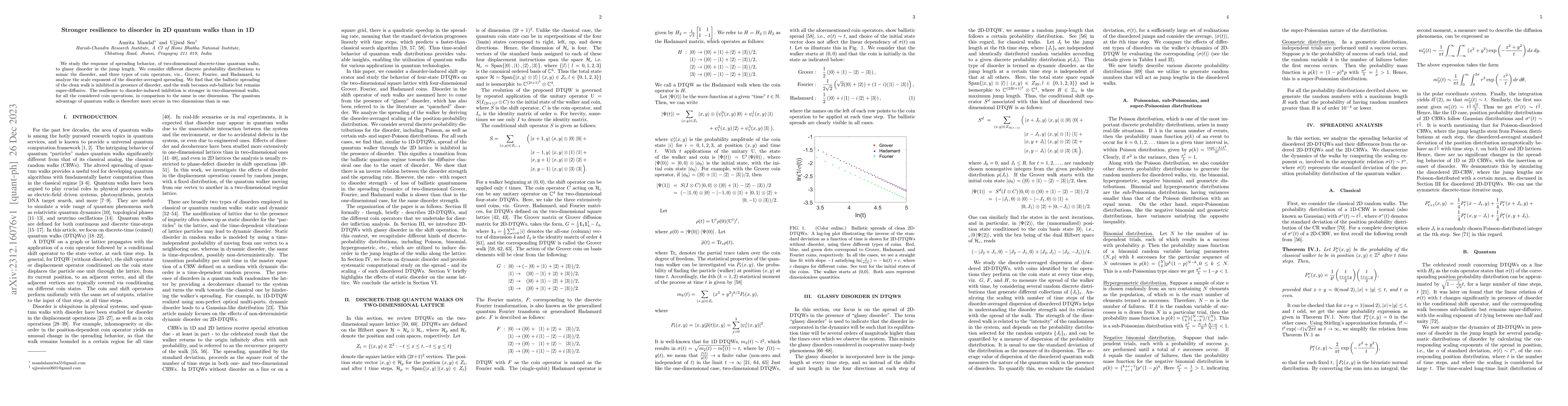 Thumbnail for Stronger resilience to disorder in 2D quantum walks than in 1D