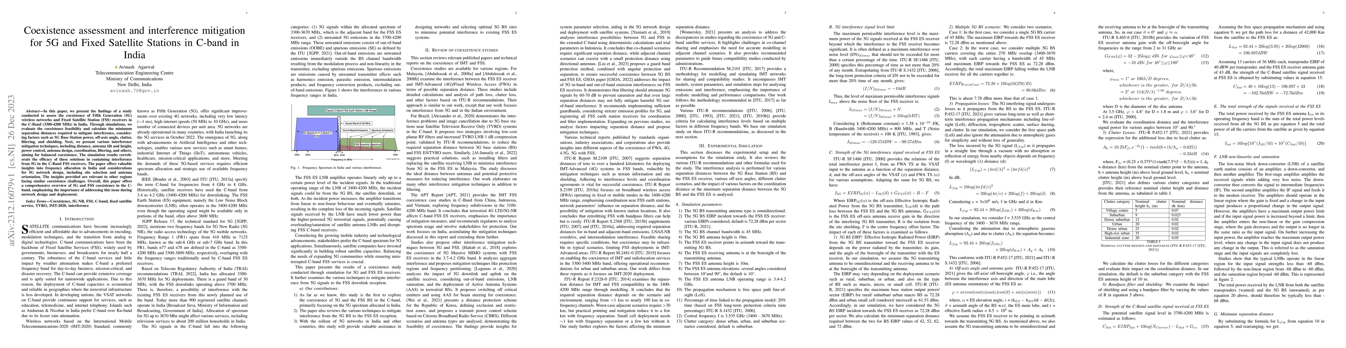 Thumbnail for Coexistence assessment and interference mitigation for 5G and Fixed
  Satellite Stations in C-band in India
