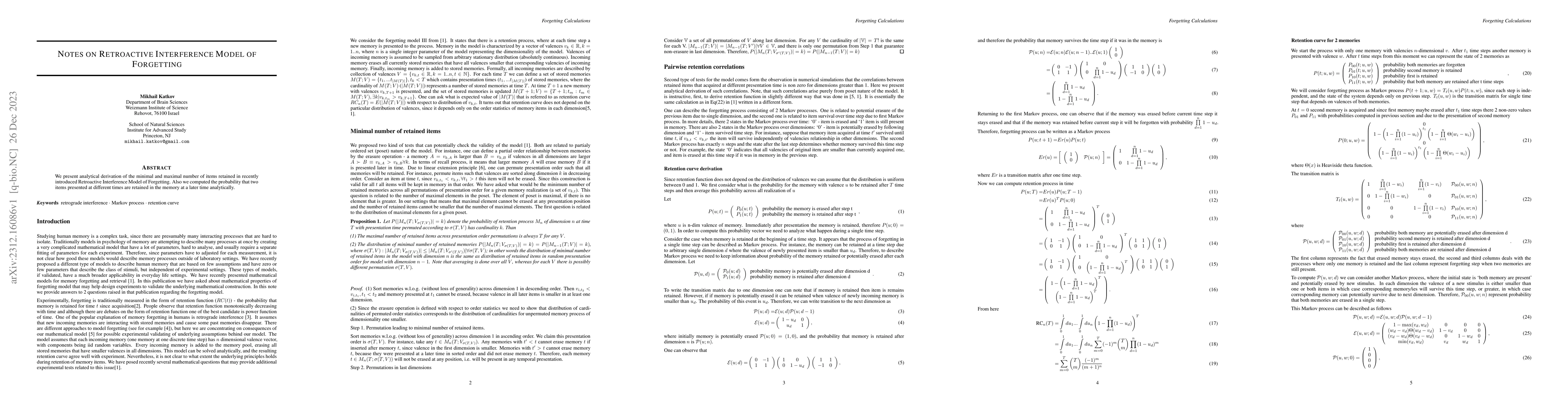 Thumbnail for Notes on Retroactive Interference Model of Forgetting