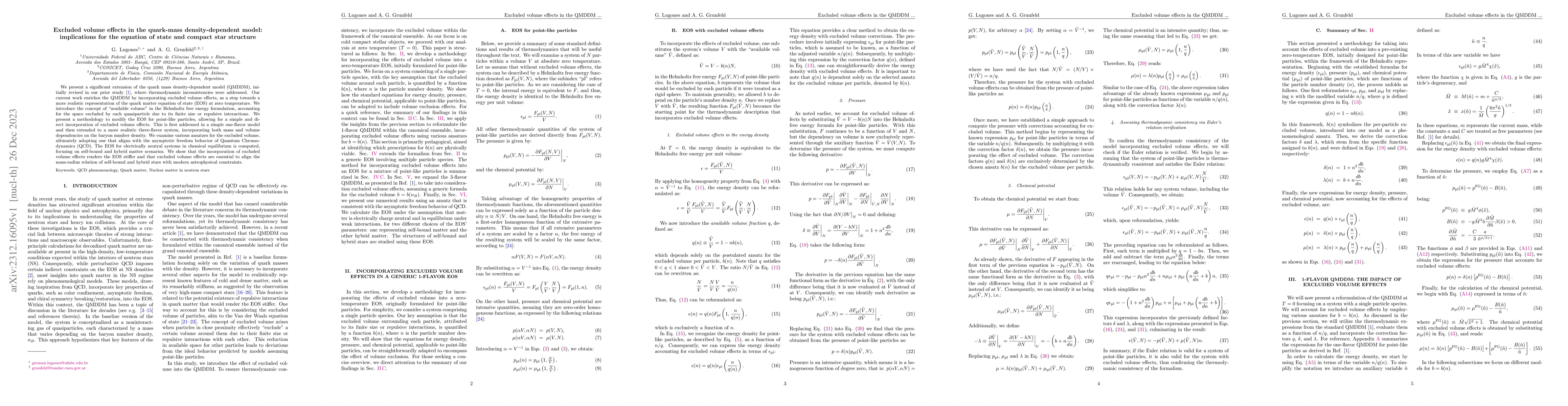 Thumbnail for Excluded volume effects in the quark-mass density-dependent model:
  implications for the equation of state and compact star structure