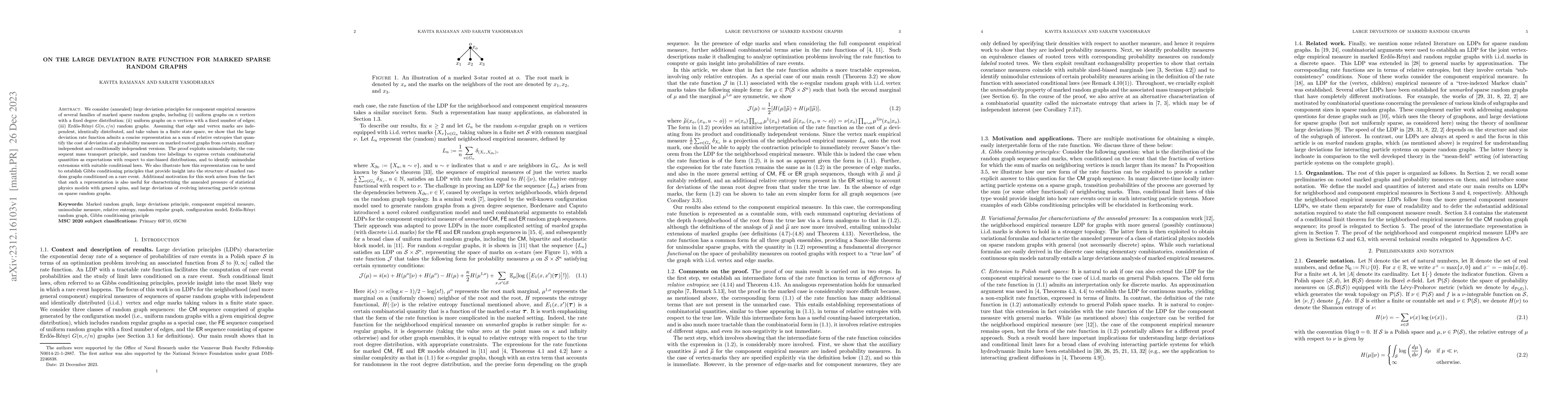 Thumbnail for On the large deviation rate function for marked sparse random graphs