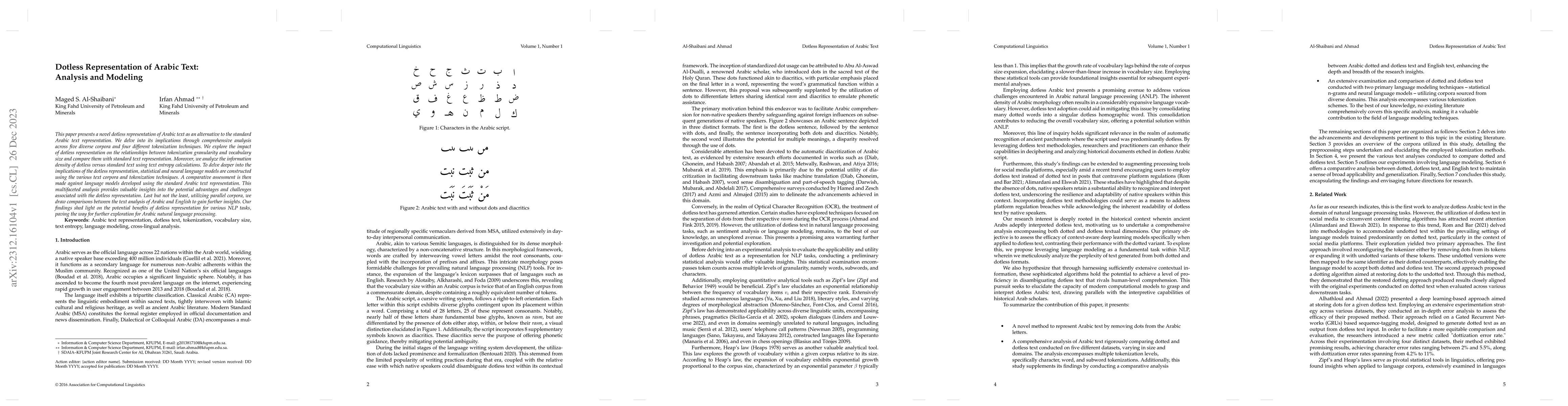 Thumbnail for Dotless Representation of Arabic Text: Analysis and Modeling