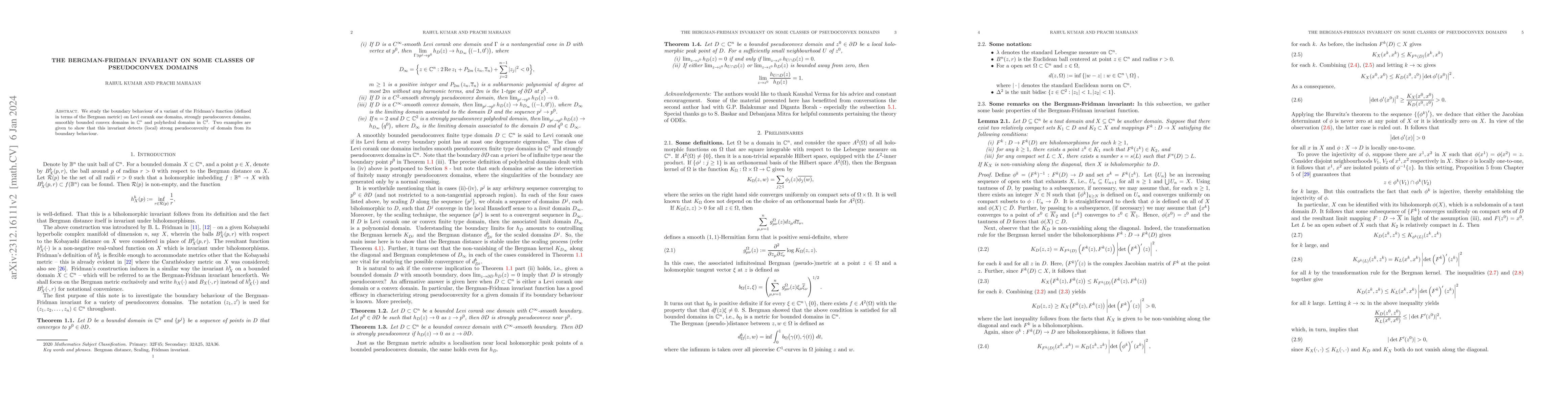 Thumbnail for The Bergman-Fridman invariant on some classes of pseudoconvex domains