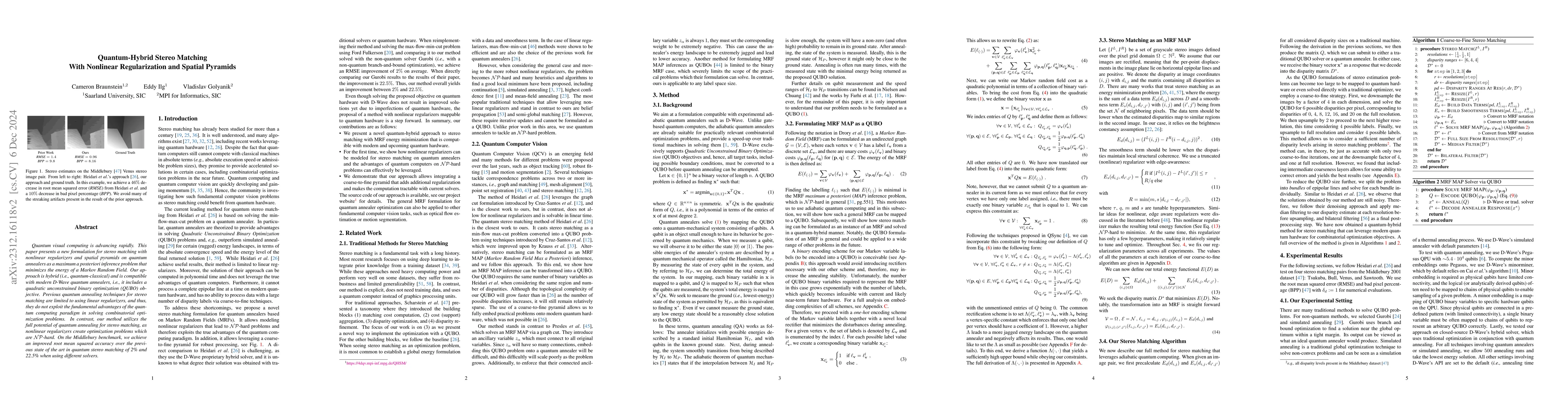 Thumbnail for Quantum-Hybrid Stereo Matching With Nonlinear Regularization and Spatial
  Pyramids