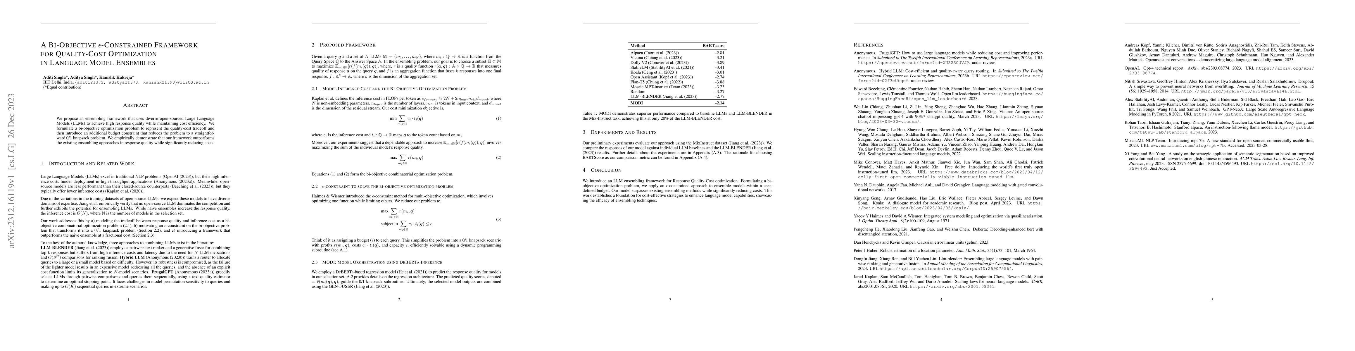 Thumbnail for A bi-objective $\epsilon$-constrained framework for quality-cost
  optimization in language model ensembles