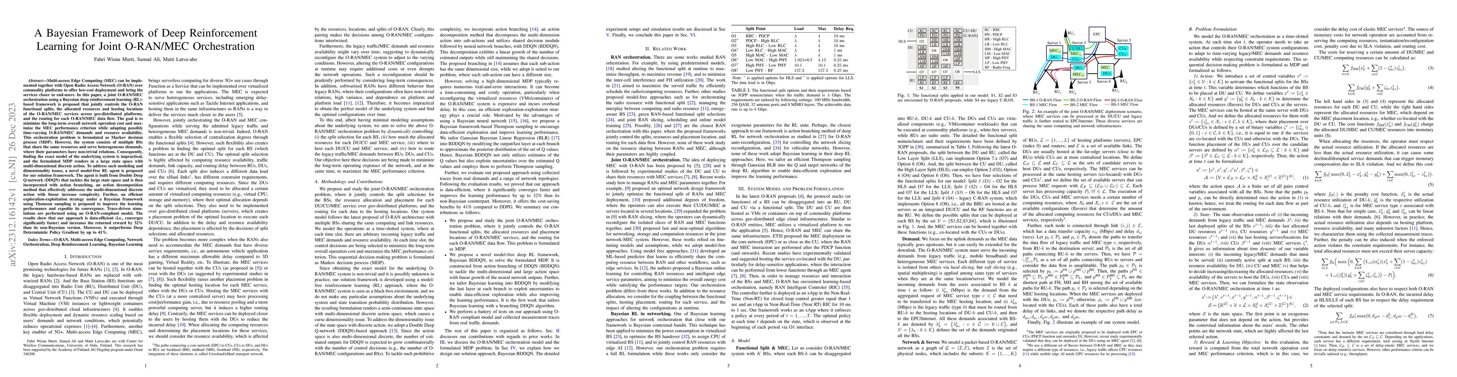 Thumbnail for A Bayesian Framework of Deep Reinforcement Learning for Joint O-RAN/MEC
  Orchestration