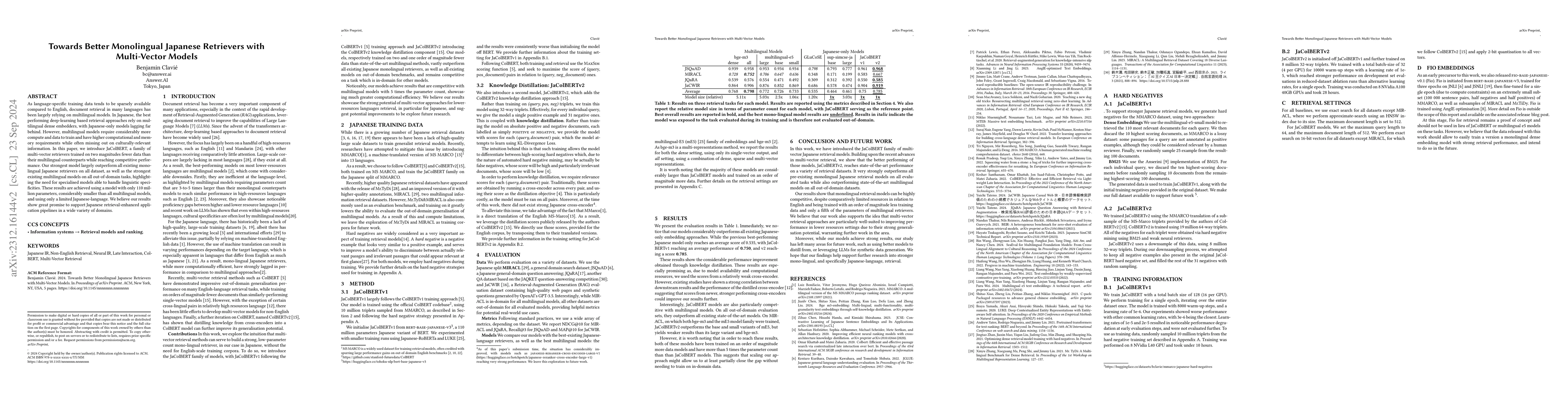 Thumbnail for JaColBERT and Hard Negatives, Towards Better Japanese-First Embeddings
  for Retrieval: Early Technical Report