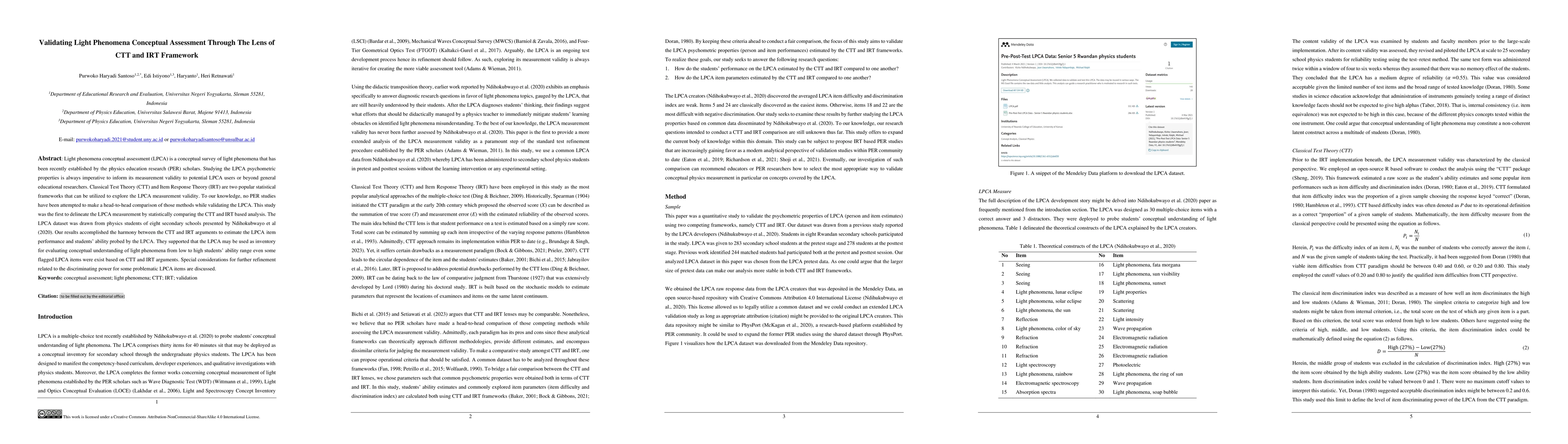 Thumbnail for Validating Light Phenomena Conceptual Assessment Through The Lens of CTT
  and IRT Frameworks