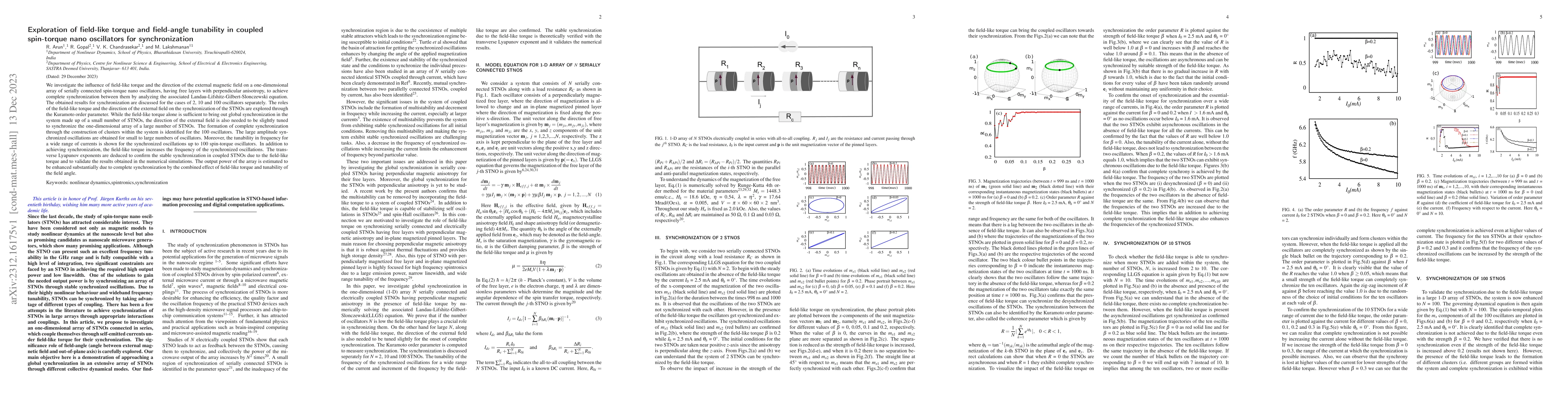 Thumbnail for Exploration of field-like torque and field-angle tunability in coupled
  spin-torque nano oscillators for synchronization