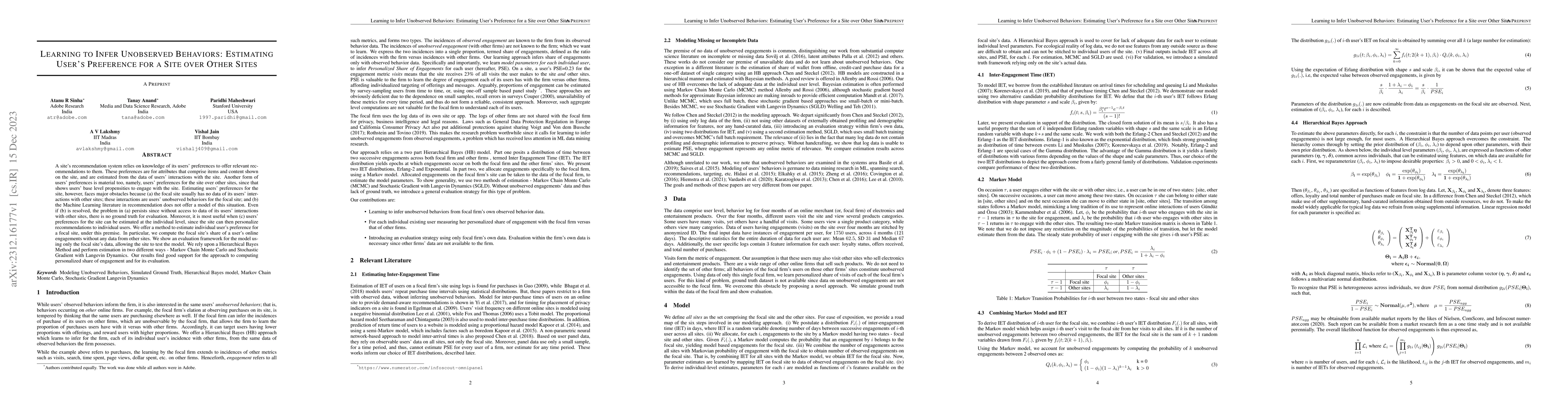 Thumbnail for Learning to Infer Unobserved Behaviors: Estimating User's Preference for
  a Site over Other Sites